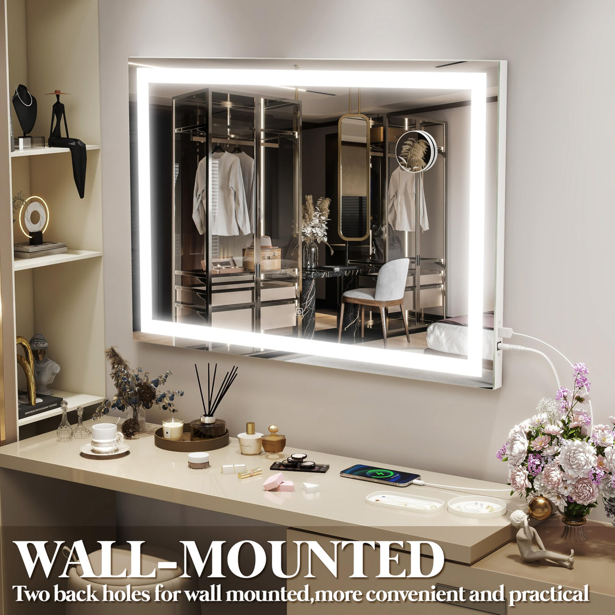 FENNIO Lighted Makeup Mirror 32x22 with cool lighting mode