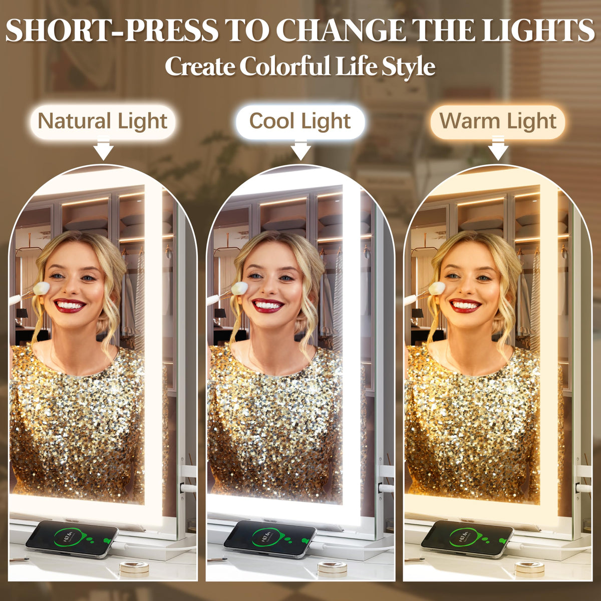 FENNIO Lighted Makeup Mirror 32x22 with warm lighting mode
