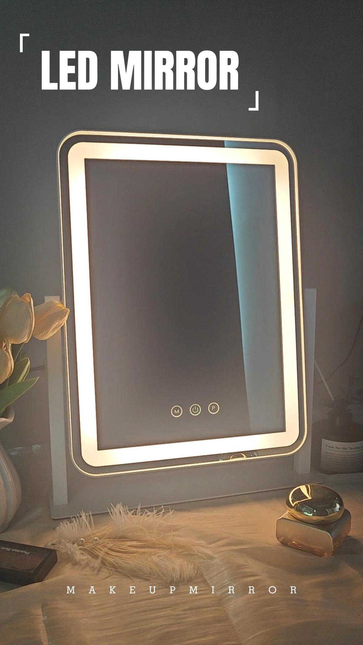FENNIO lighted vanity mirror with aluminium stand