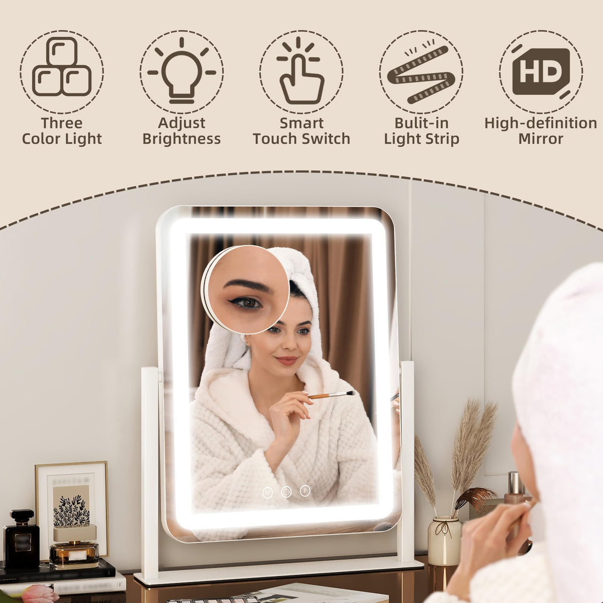 FENNIO lighted vanity mirror with detachable 10X magnifying mirror
