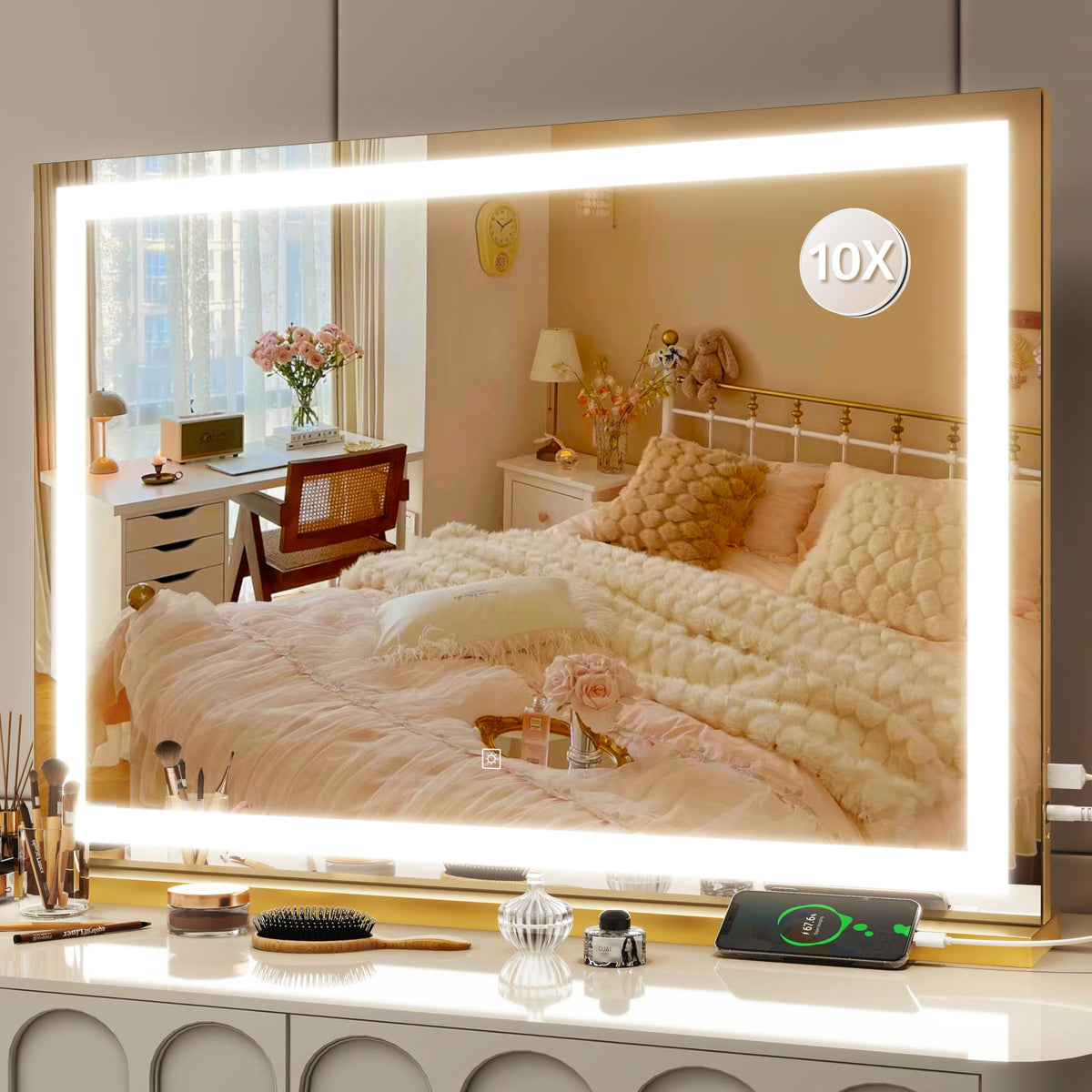 FENNIO Vanity Mirror 32x22 inches front view with lights