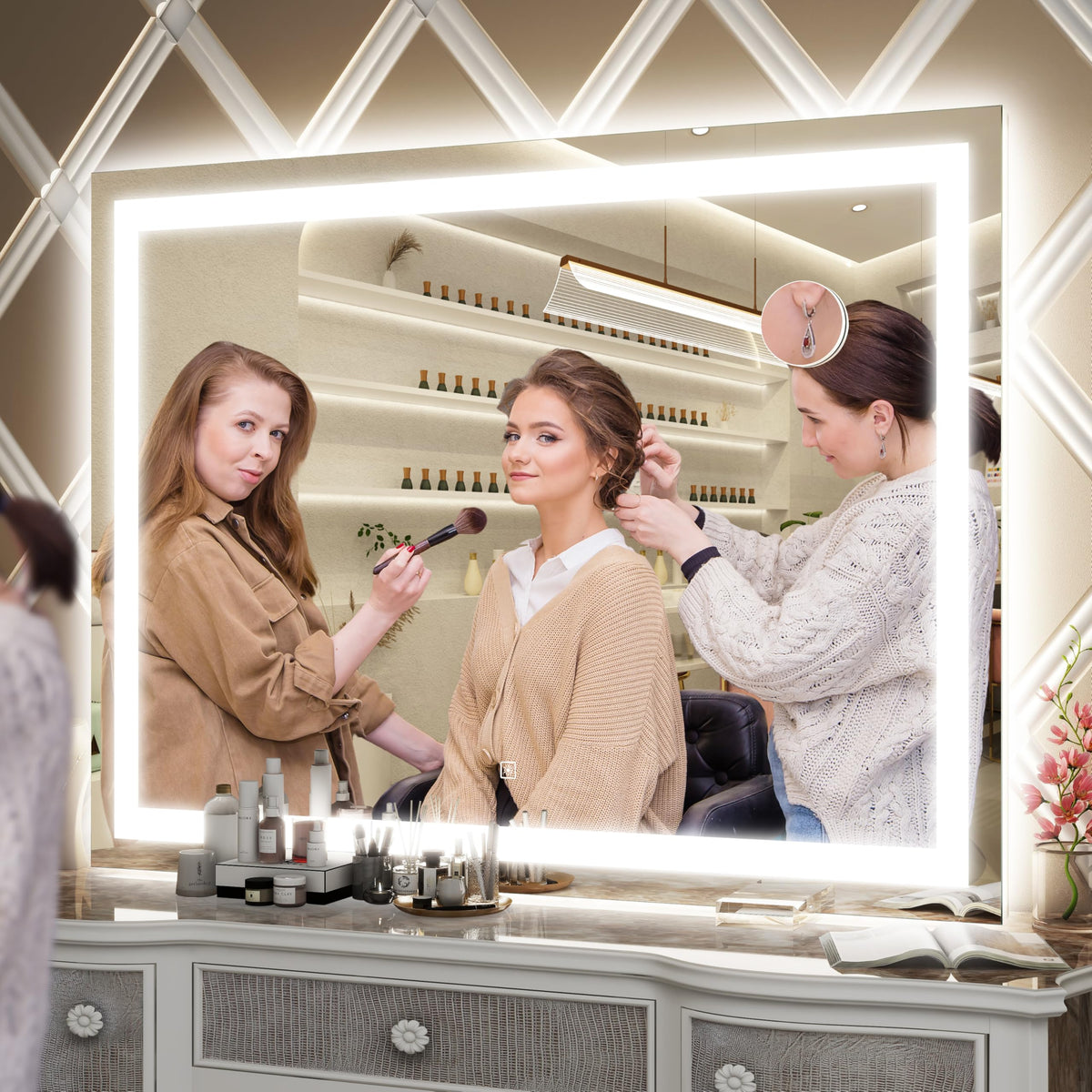 FENNIO Vanity Mirror in a stylish makeup room setting