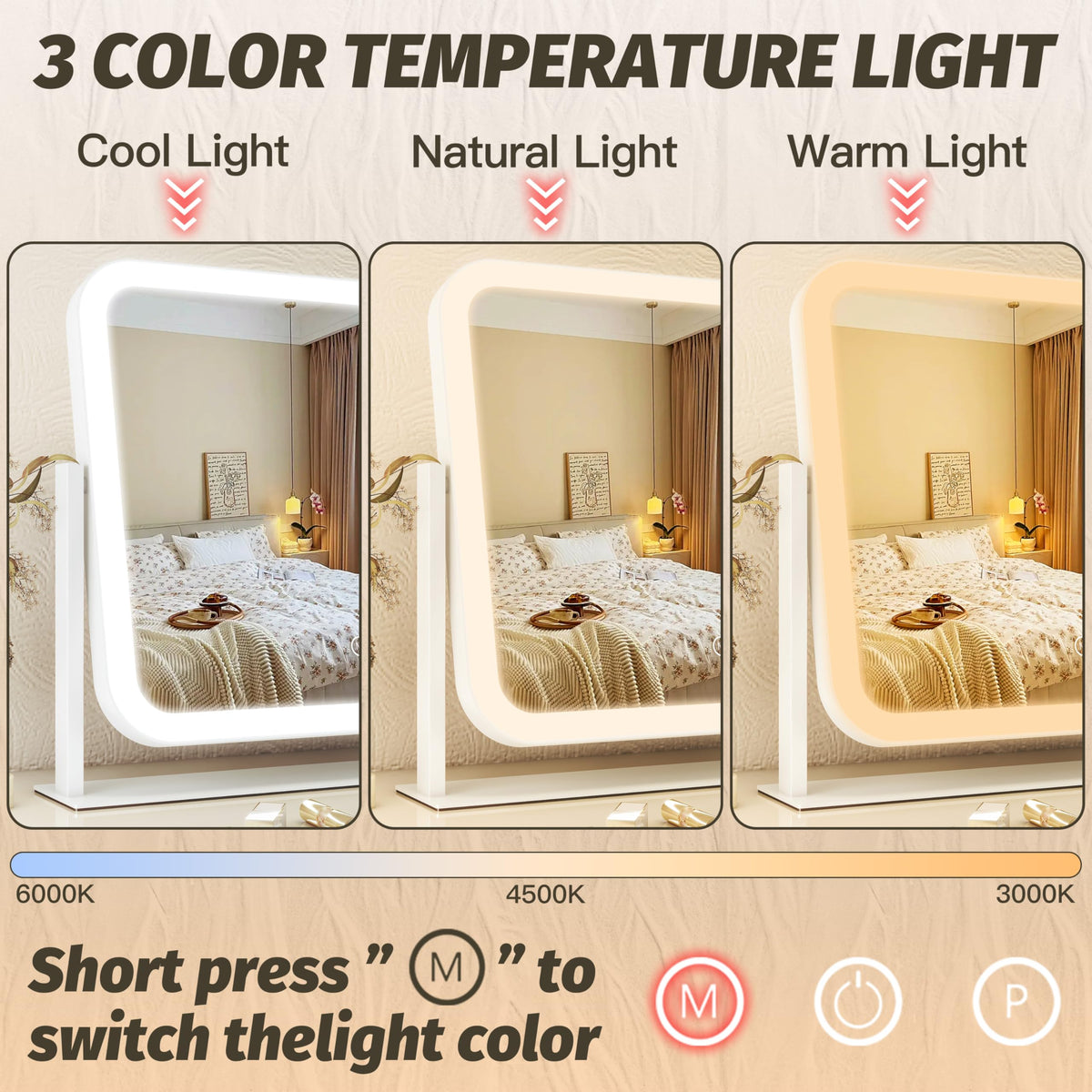FENNIO vanity mirror side view showcasing touch controls