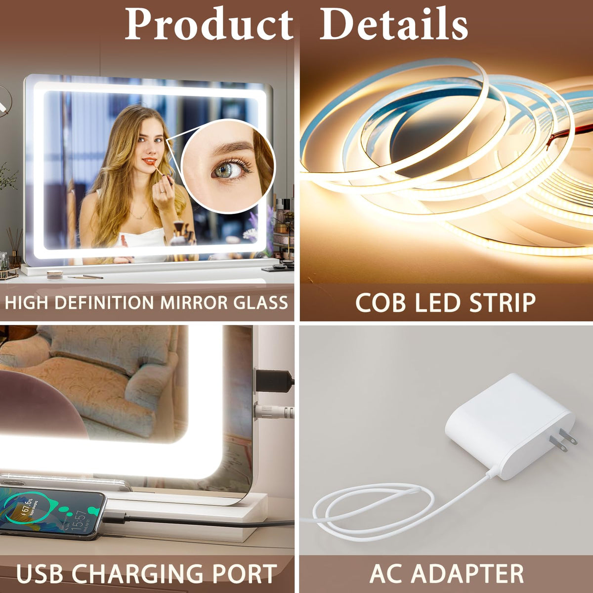 FENNIO vanity mirror with adjustable brightness feature