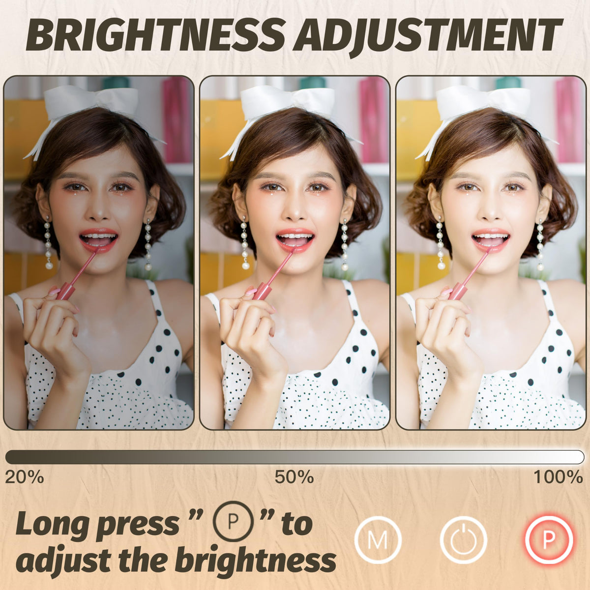 FENNIO vanity mirror with adjustable brightness settings