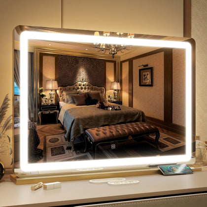 FENNIO Vanity Mirror with Lights front view in gold