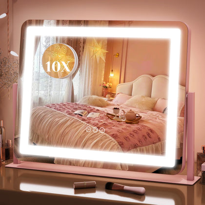 FENNIO Vanity Mirror with Lights front view in pink