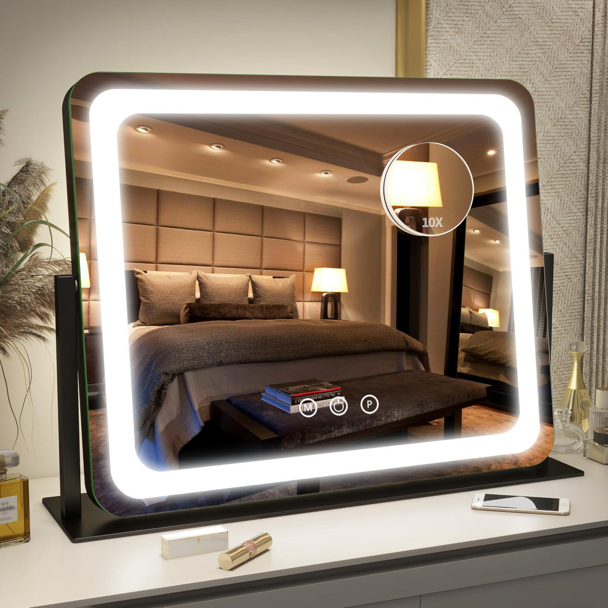 FENNIO Vanity Mirror with Lights front view, large size 22x17 inches