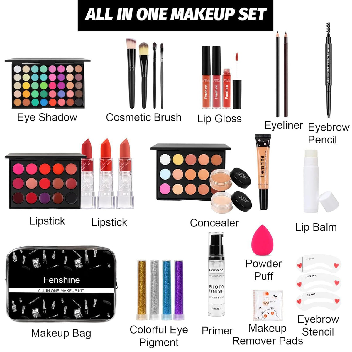 Fenshine makeup brushes and powder puff for application