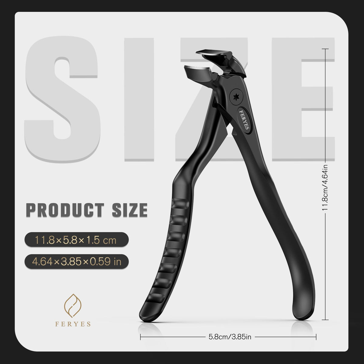 FERYES ergonomic nail clippers with detailed view of cutting edge
