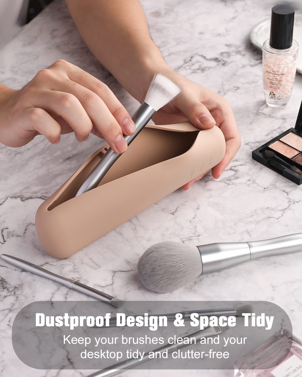 FERYES Large Travel Makeup Brush Holder in a travel setting