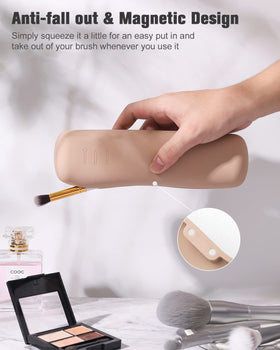 FERYES Large Travel Makeup Brush Holder with brushes inside