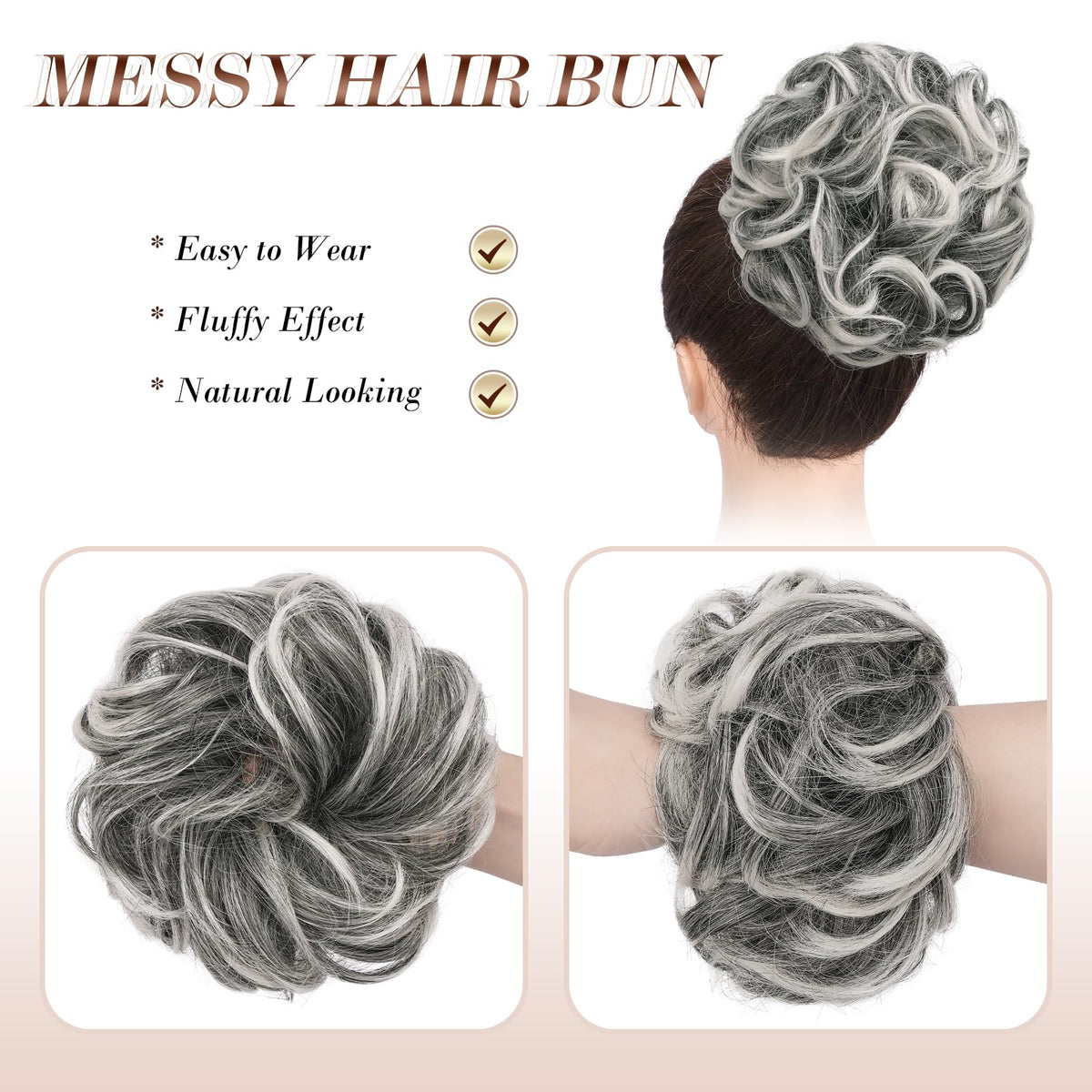 FESHFEN Large Messy Bun Hair Piece displayed on a model's hair