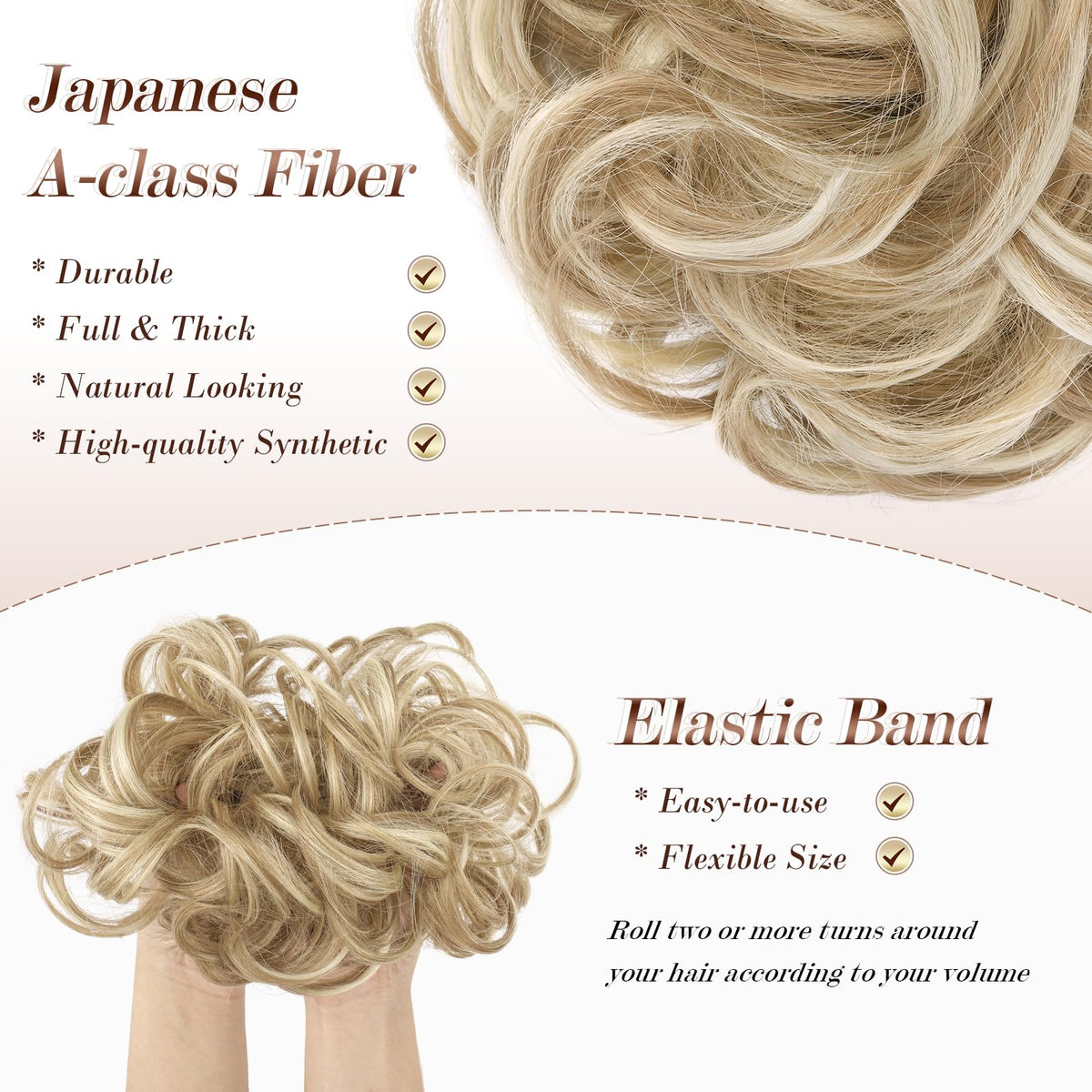 FESHFEN Large Messy Bun Hair Piece displayed with elastic tie