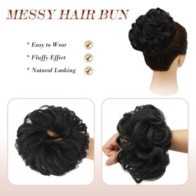 FESHFEN Large Messy Bun Hair Piece in Natural Black side view