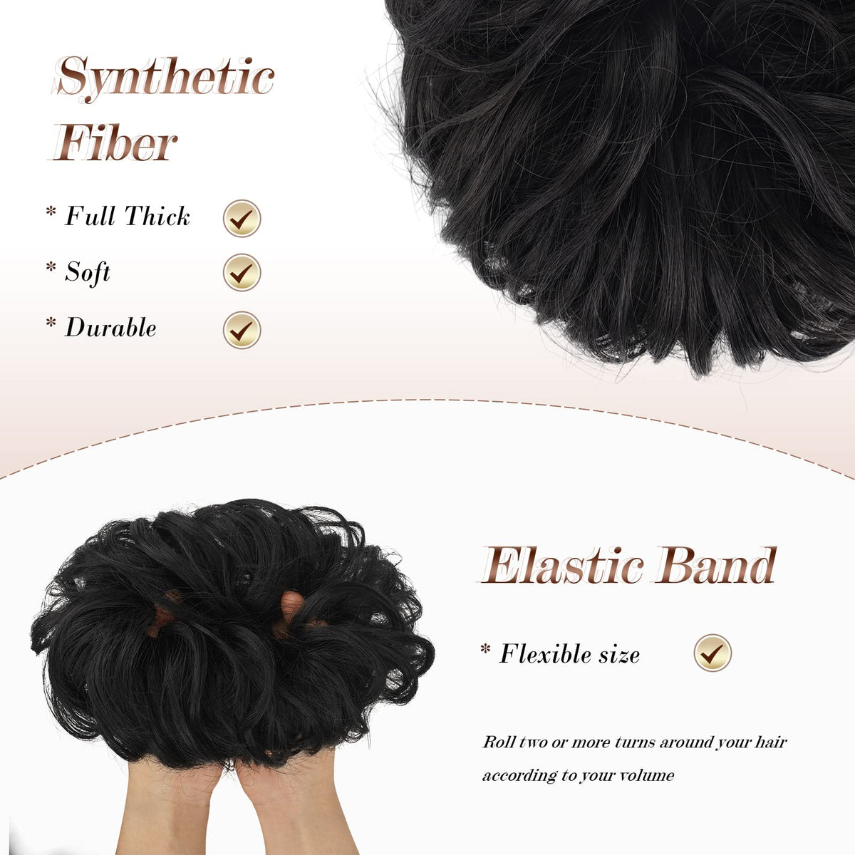 FESHFEN Large Messy Bun Hair Piece styled in a ponytail