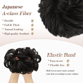 FESHFEN Messy Bun Hair Piece back view with elastic scrunchie