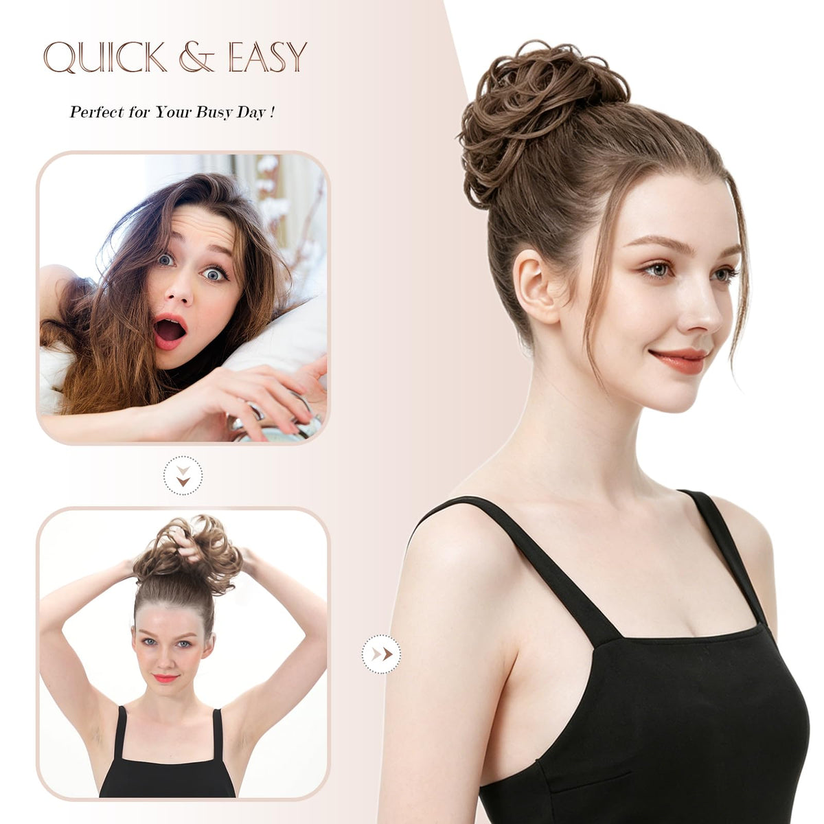 FESHFEN Messy Bun Hair Piece close-up of synthetic fiber