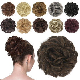 FESHFEN Messy Bun Hair Piece in Medium Brown, front view