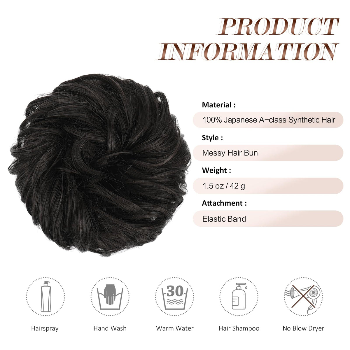 FESHFEN Messy Bun Hair Piece styled in a ponytail