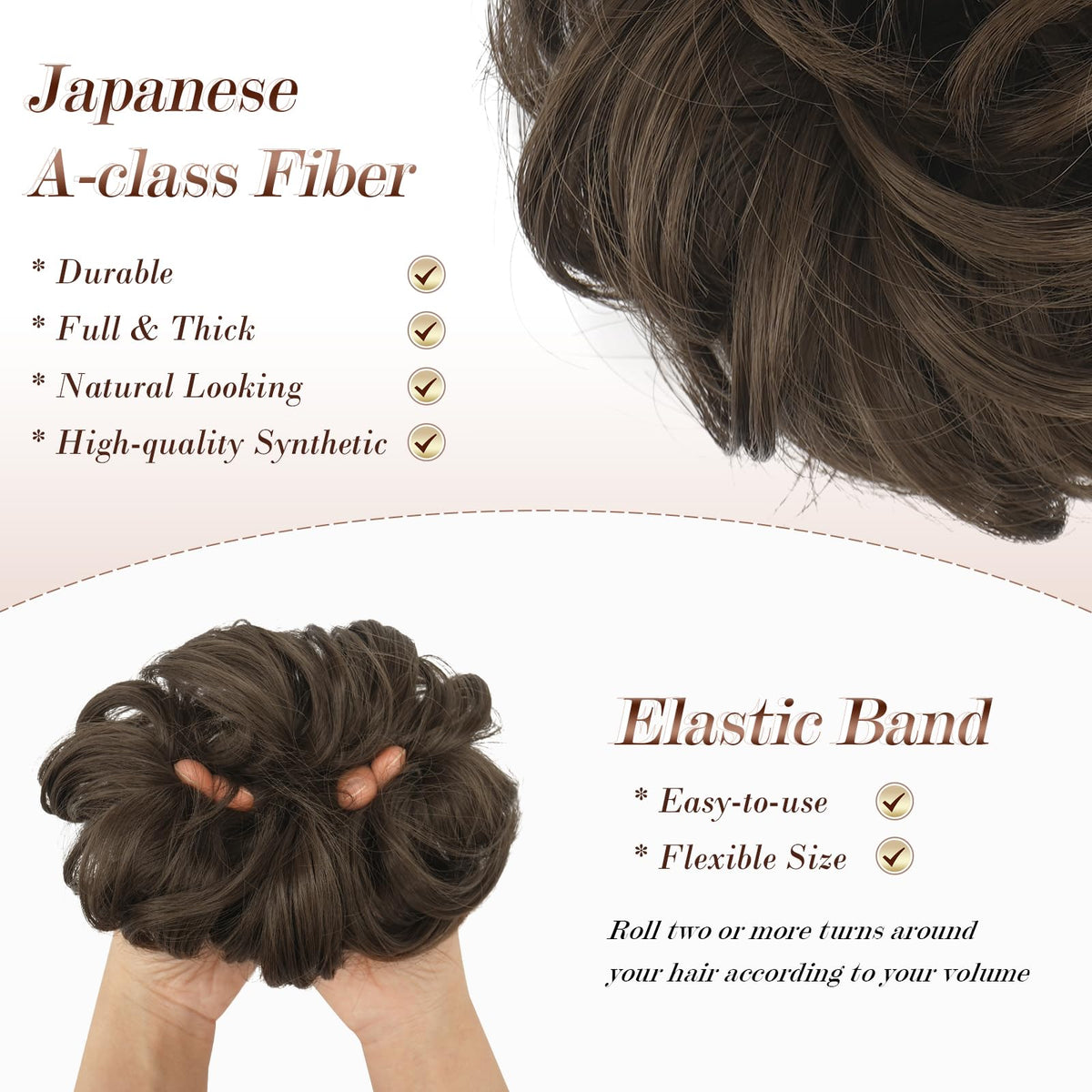 FESHFEN Messy Bun Hair Piece with adjustable elastic scrunchie