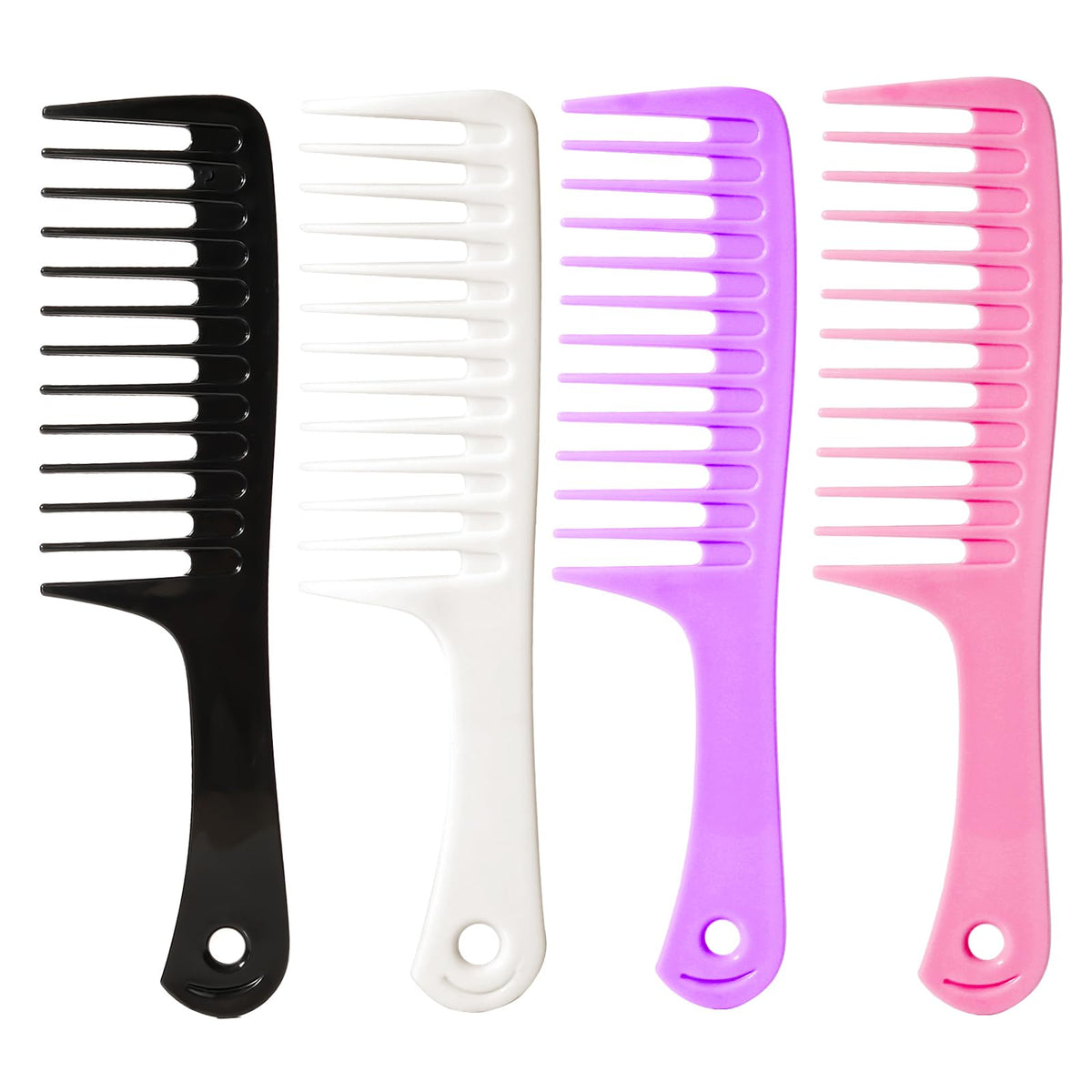 Fgail 4PCS Wide Tooth Comb Set in purple, pink, black, and white