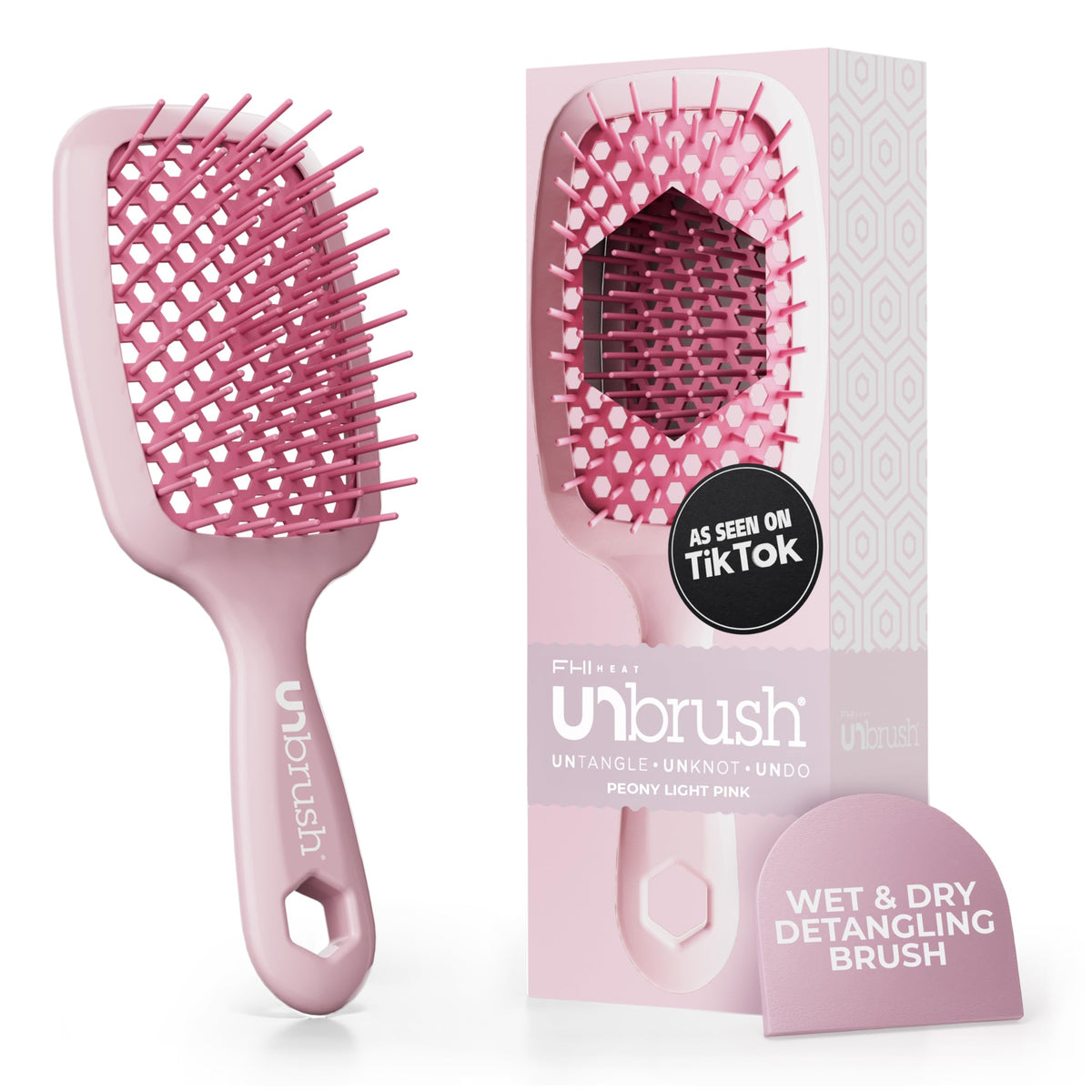 FHI Heat UNbrush Detangling Brush front view in Peony Light Pink