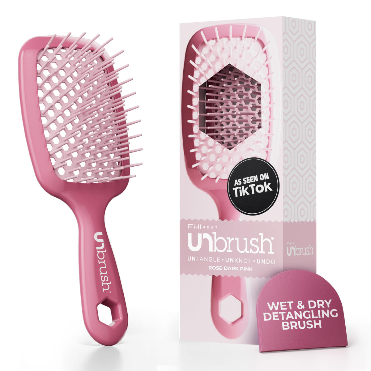 FHI Heat UNbrush Detangling Brush front view in rose dark pink