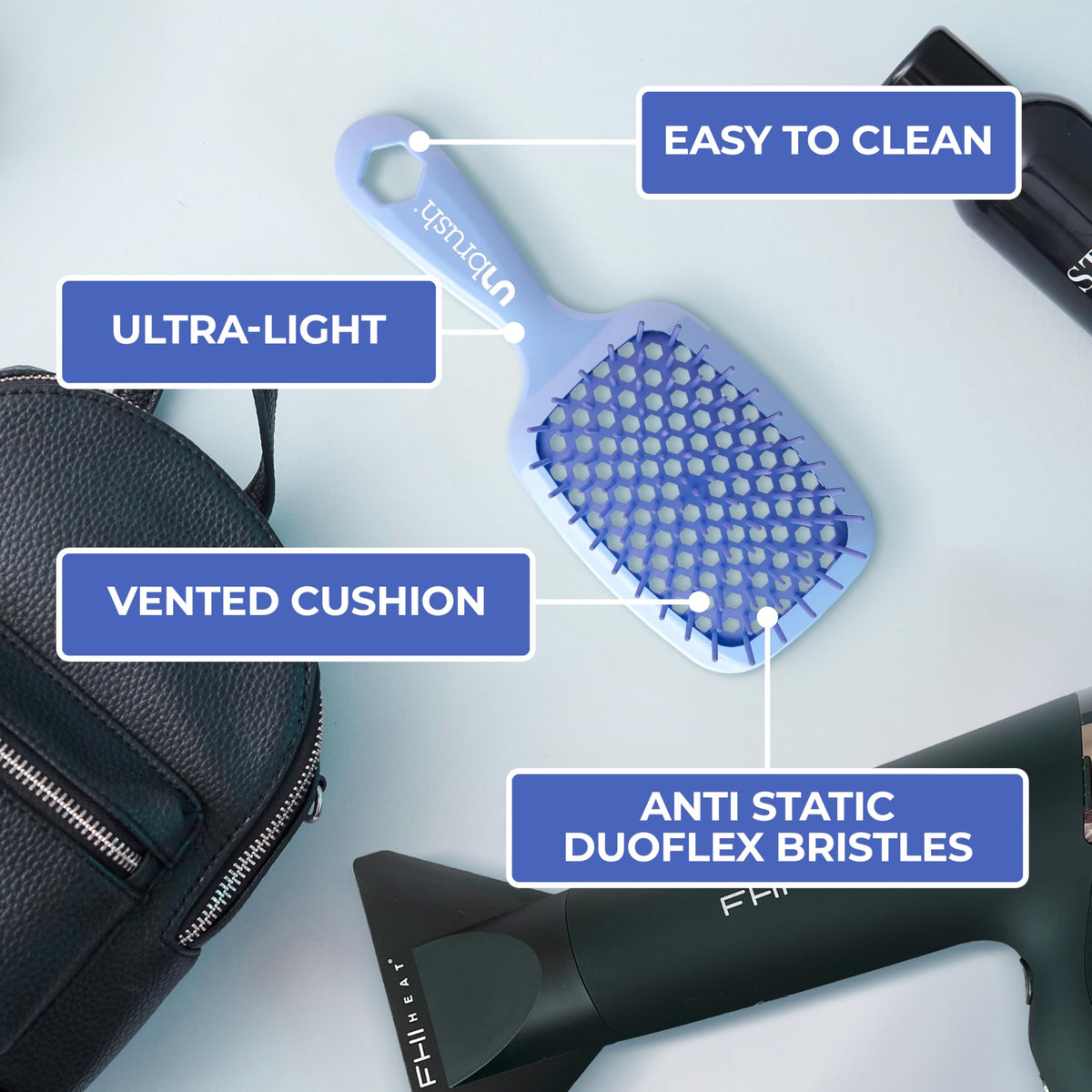 FHI Heat UNbrush Detangling Brush in use on dry hair