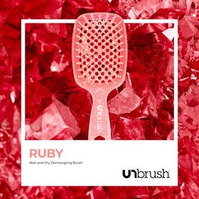 FHI Heat UNbrush Detangling Brush Ruby Peach in use on dry hair