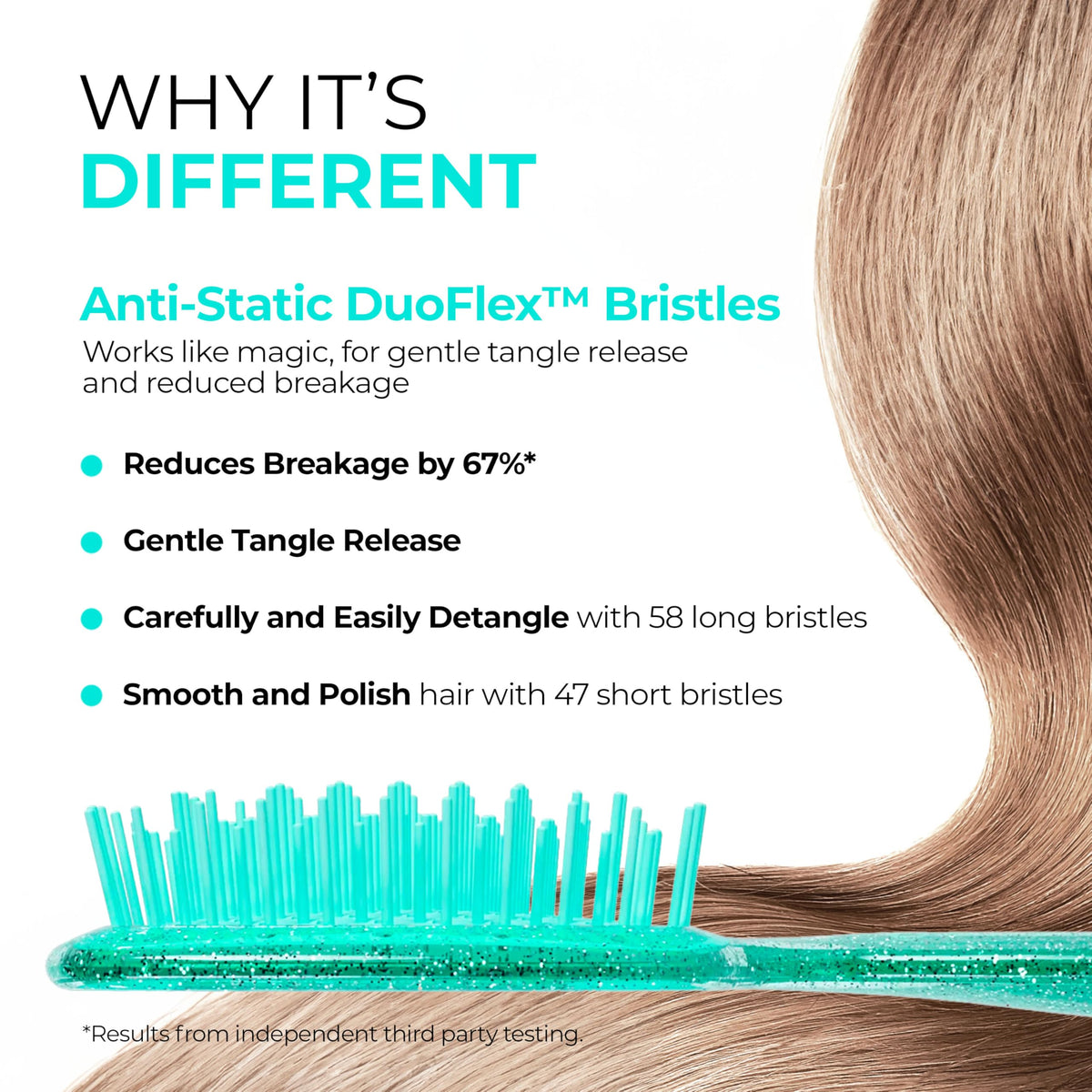 FHI Heat UNbrush Detangling Brush showing DuoFlex Anti-Static Bristles
