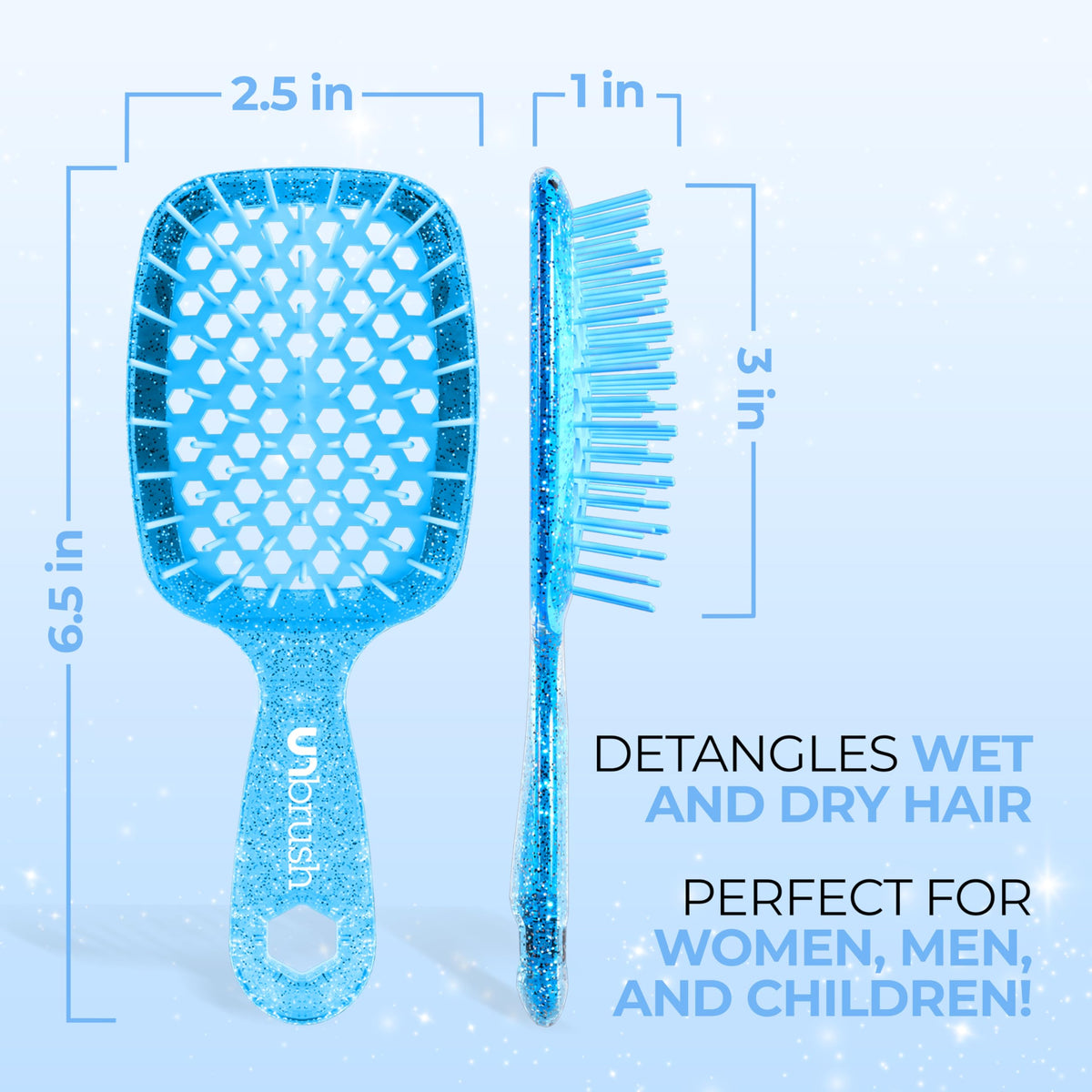 FHI Heat UNbrush Mini Detangling Brush on a bathroom counter