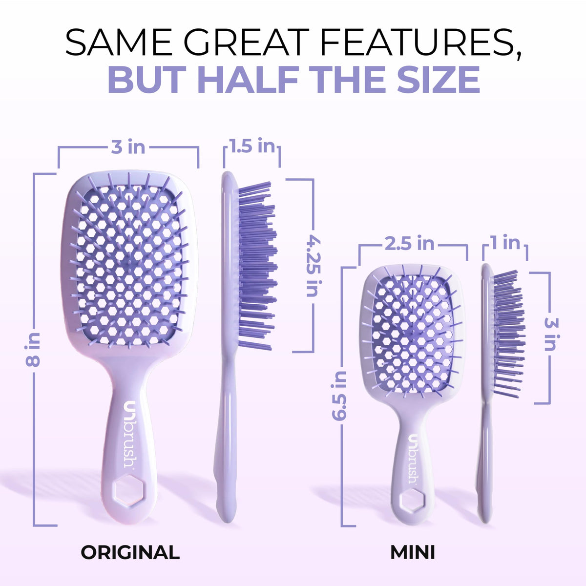FHI Heat UNbrush Mini Detangling Brush side view showing vented cushion