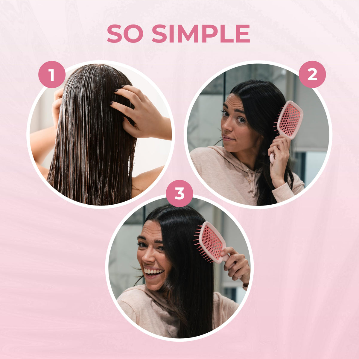 FHI Heat UNbrush Mini Detangling Brush with user in a bathroom