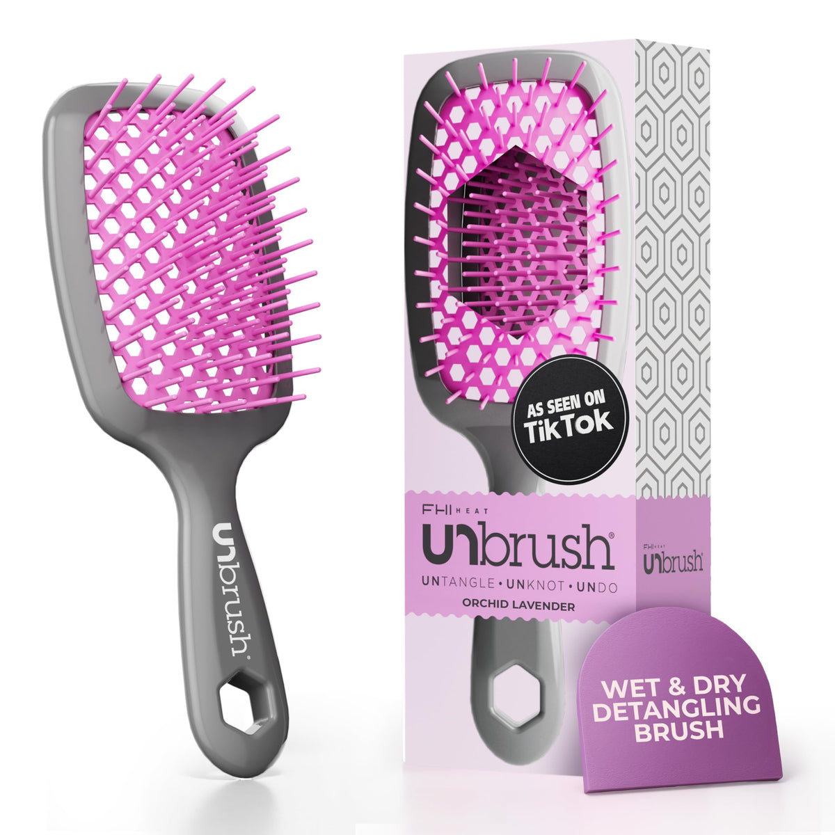 FHI Heat Unbrush Wet & Dry Detangling Hair Brush in lavender and grey