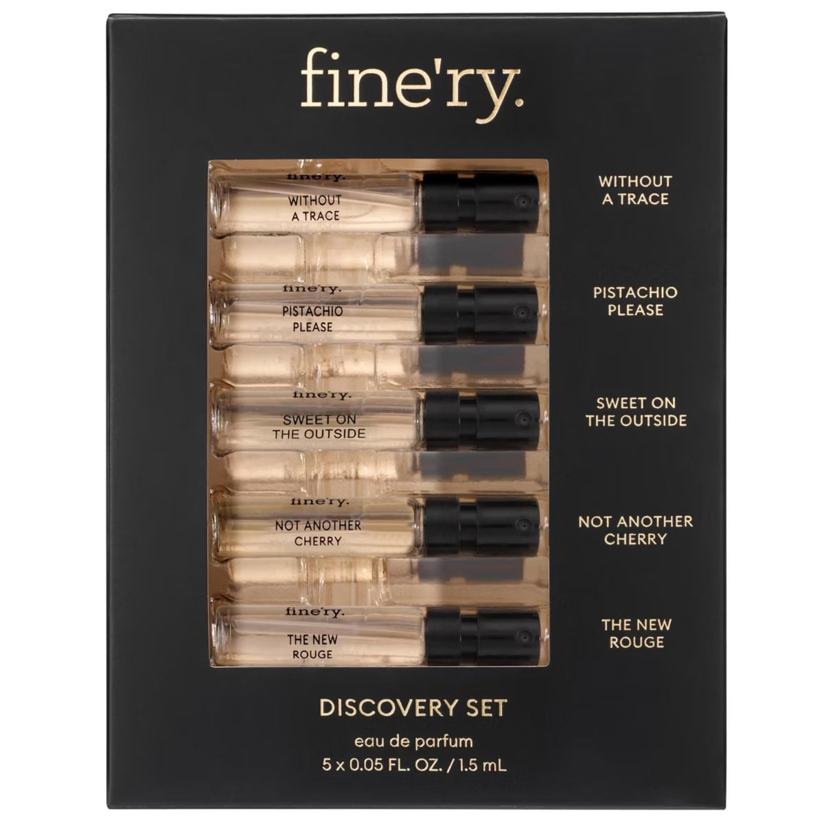 Fine'ry Discovery Gift Set featuring five mini Eau de Parfum bottles