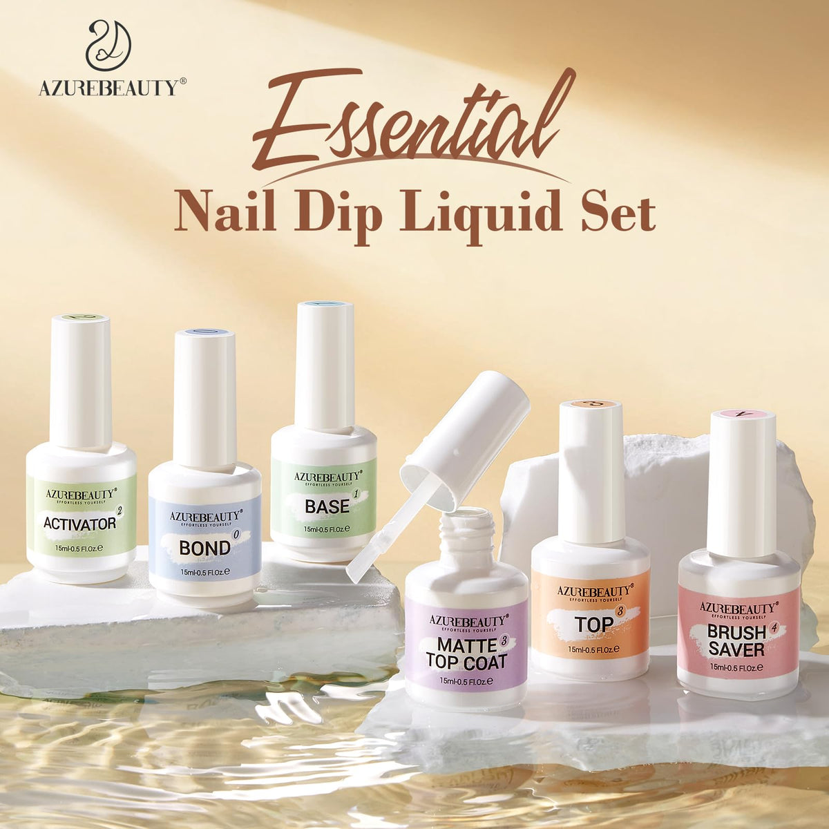 Finished nail art using AZUREBEAUTY Dip Powder Liquid Set