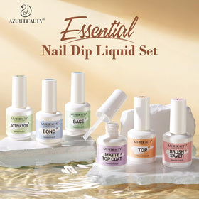 Finished nail art using AZUREBEAUTY Dip Powder Liquid Set