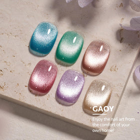 Finished nail art using GAOY Glitter Cat Eye Gel Nail Polish