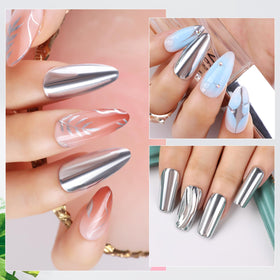 Finished nail art with Makartt Metallic Silver Chrome Gel