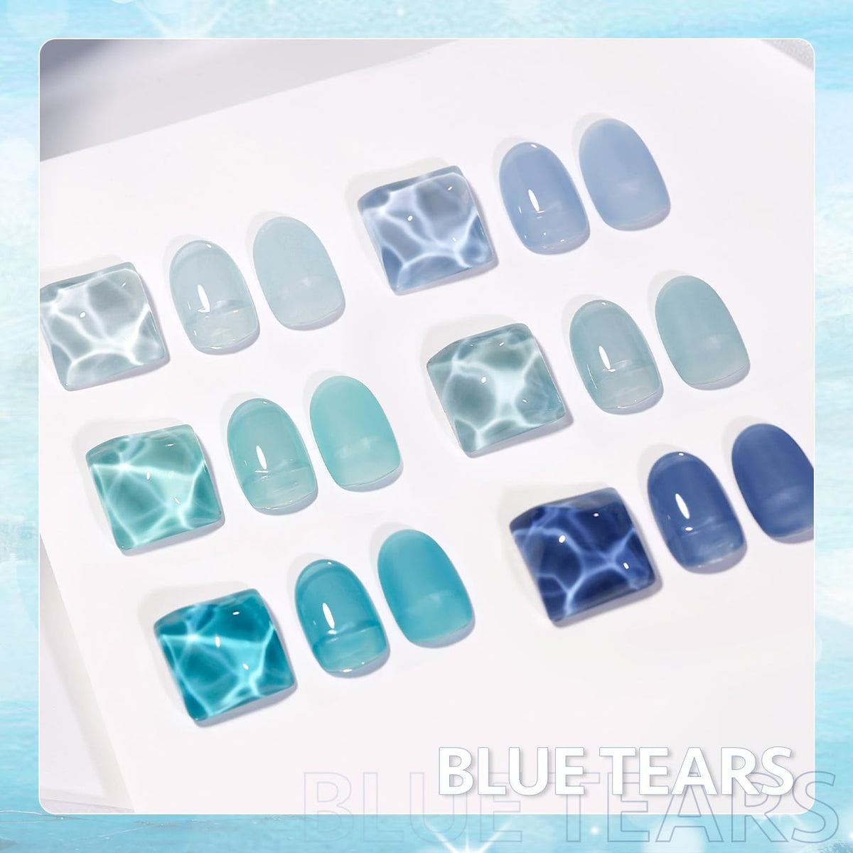 Finished nails using GAOY Jelly Blue Gel Nail Polish