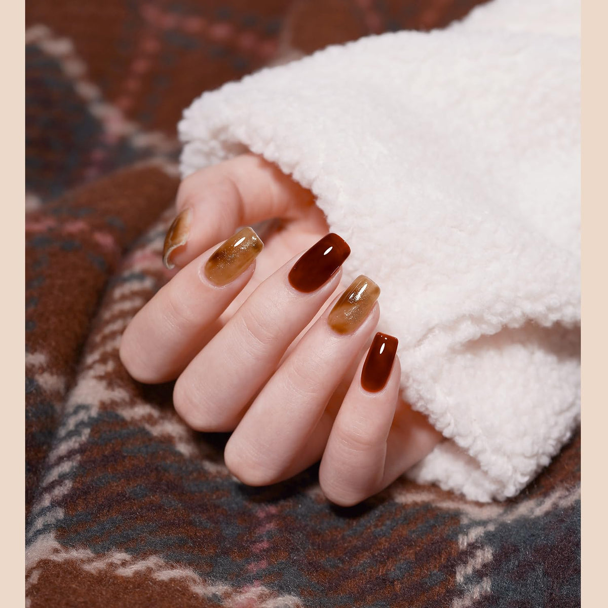 Finished nails using GAOY Jelly Tortoise Brown Gel Nail Polish