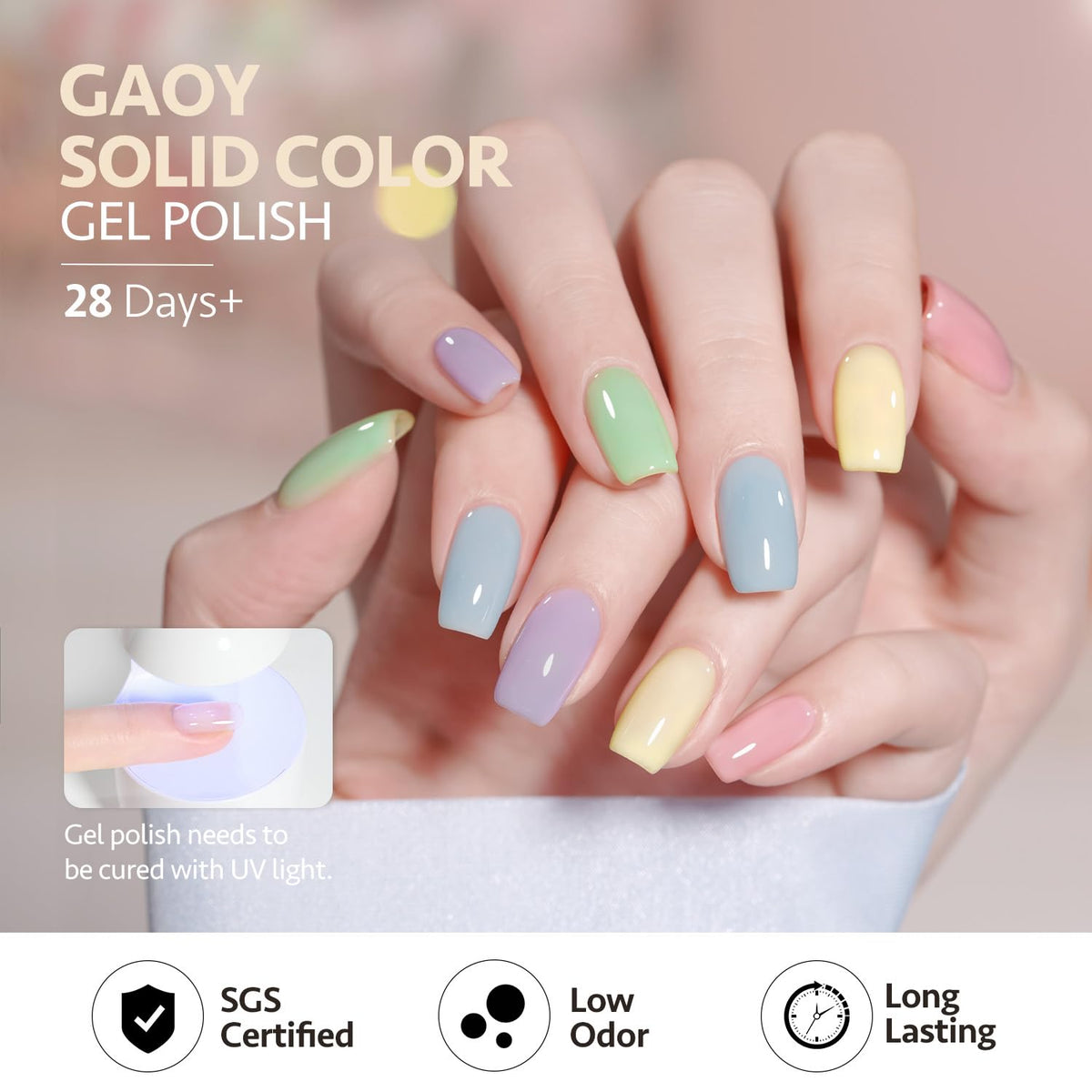 Finished nails using GAOY Pastel Yellow Gel Nail Polish
