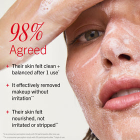 First Aid Beauty cleanser applied on hand showing texture