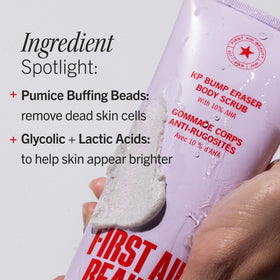 First Aid Beauty KP Bump Eraser Body Scrub in a bathroom setting