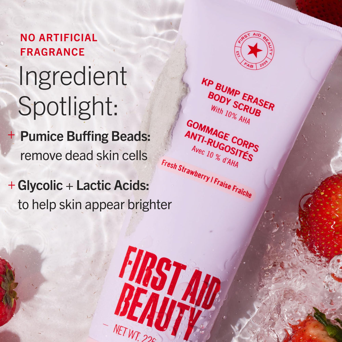 First Aid Beauty KP Bump Eraser Scrub with fresh strawberries