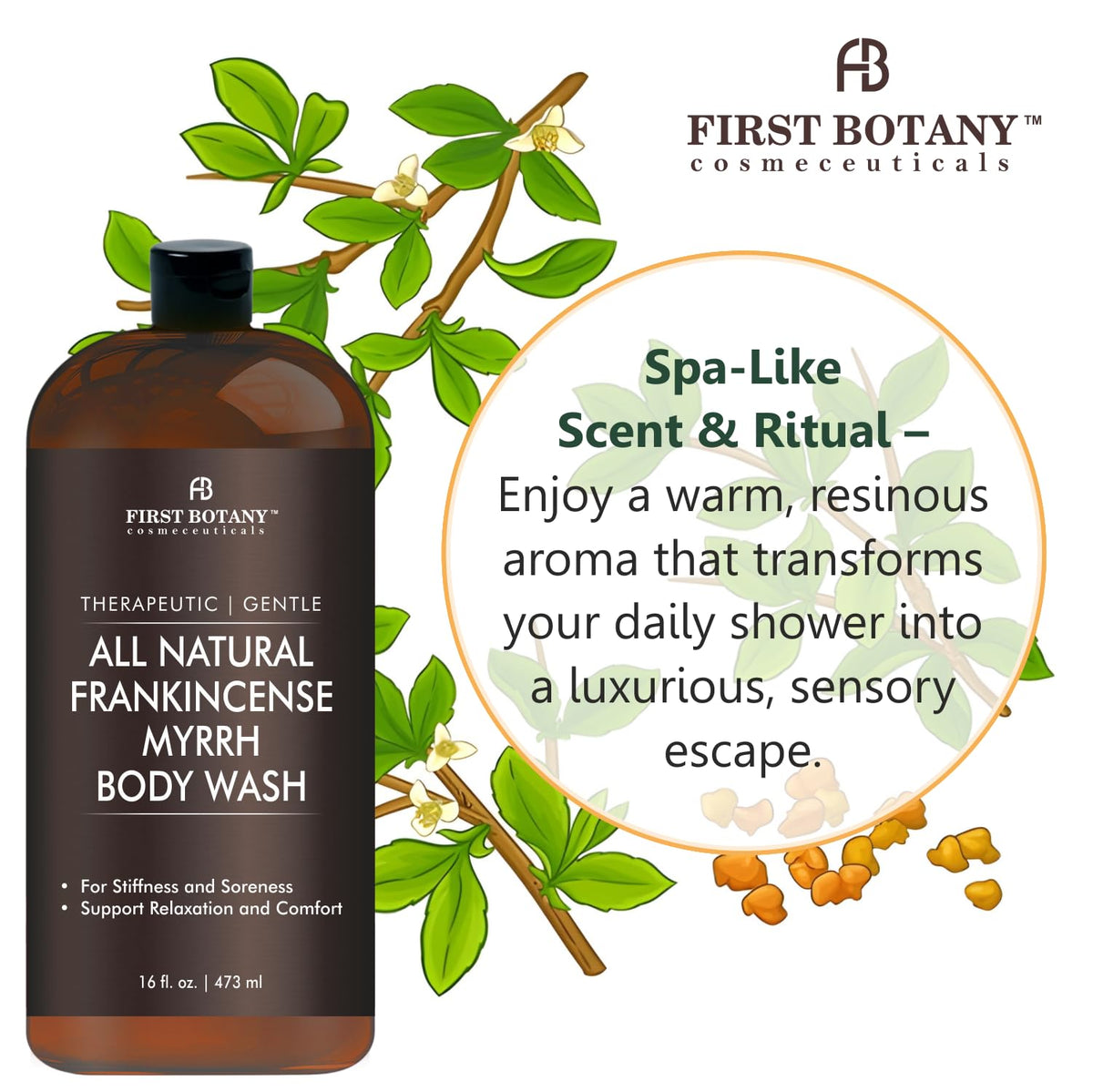 First Botany All Natural Body Wash 16 fl oz in a bathroom setting