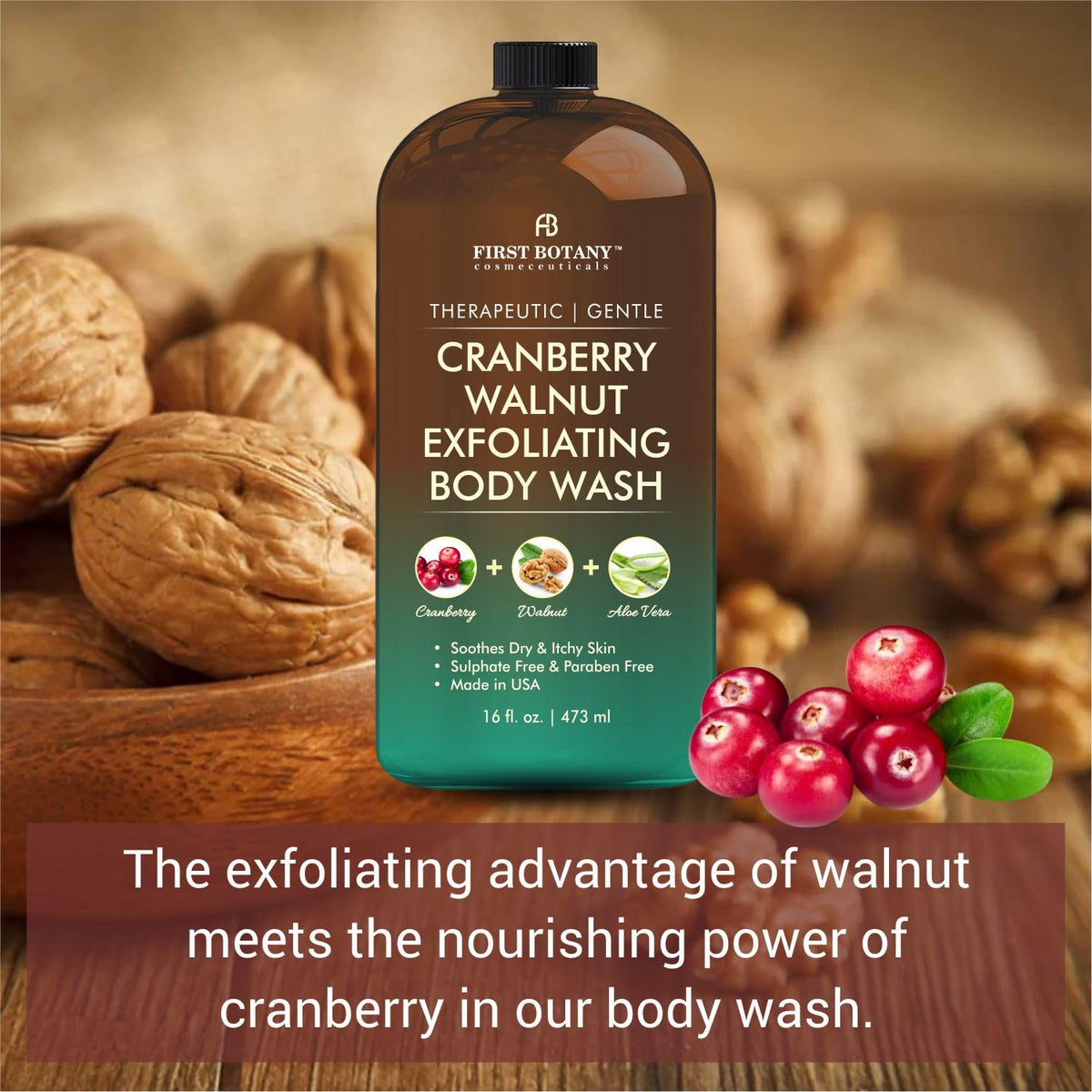 First Botany Body Wash 16 Fl Oz Cranberry Walnut with pump