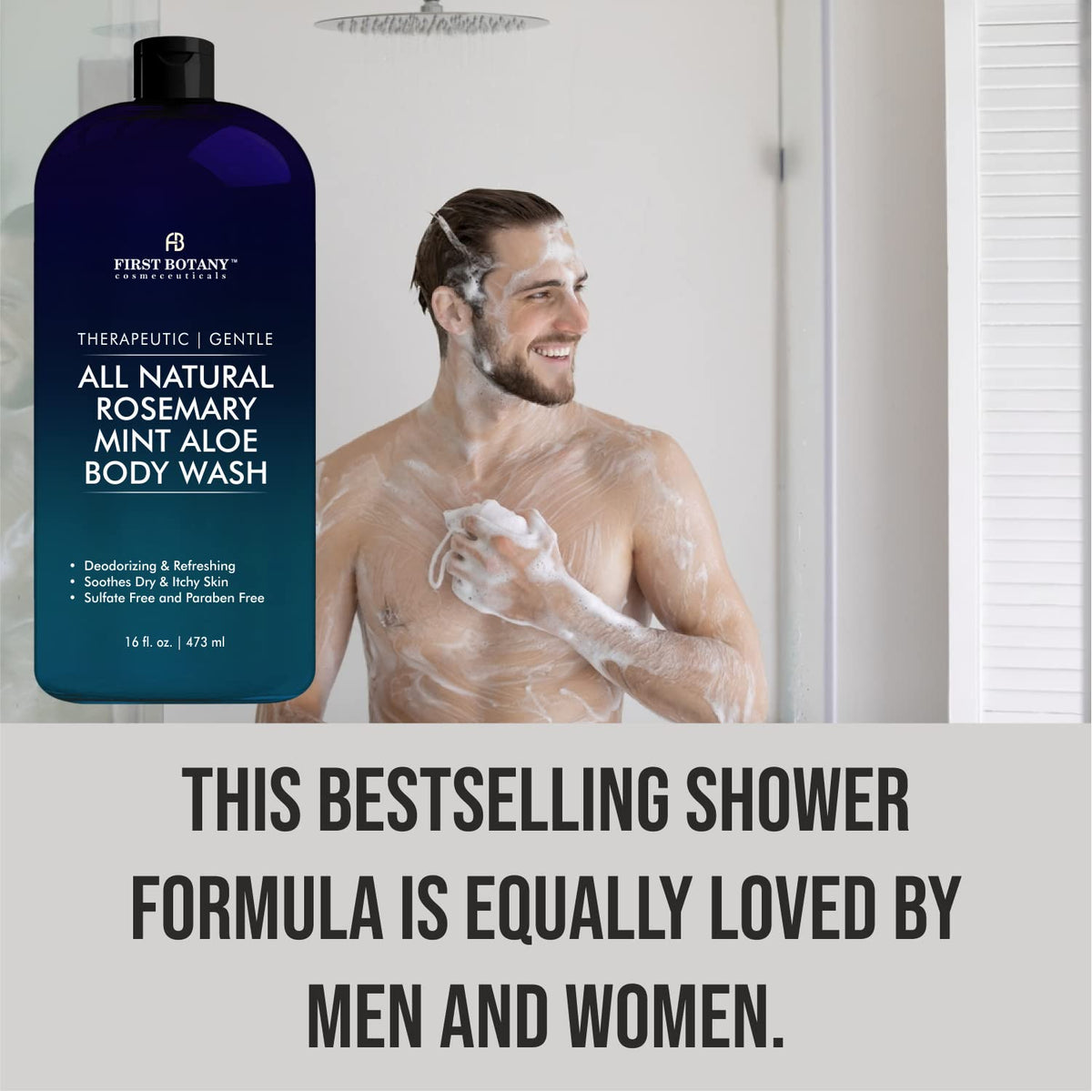 First Botany Rosemary Mint Body Wash in shower setting