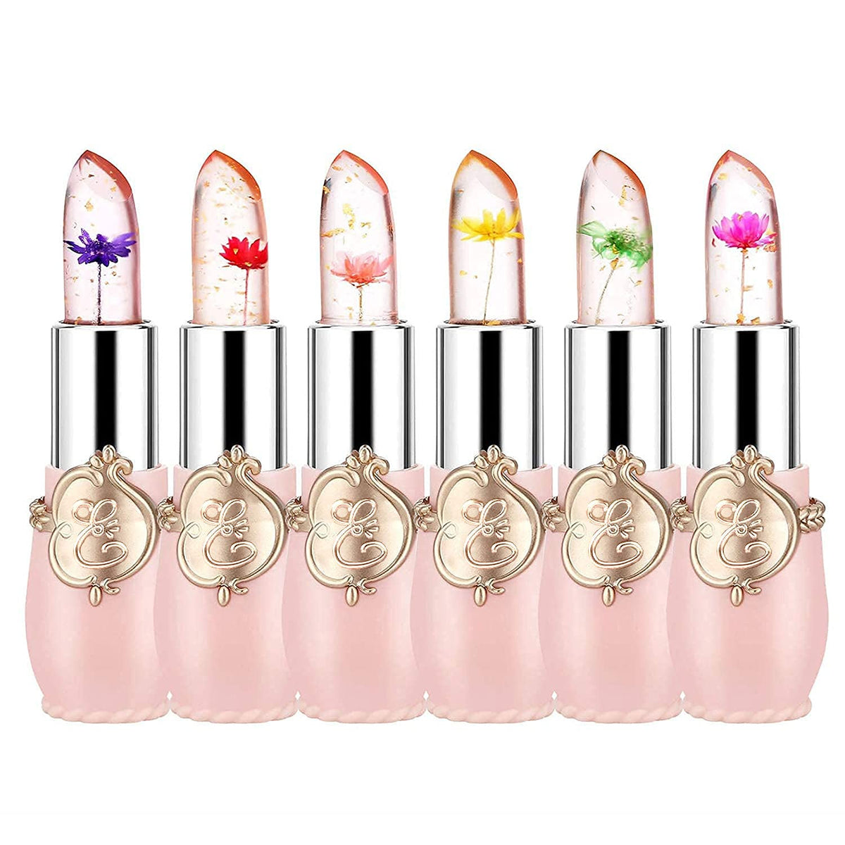 firstfly 6PCS Crystal Flower Lipsticks front view displaying vibrant colours